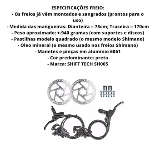 Freio Hidraulico Mtb Kit C/Discos Pinça Manete Oleo Mineral