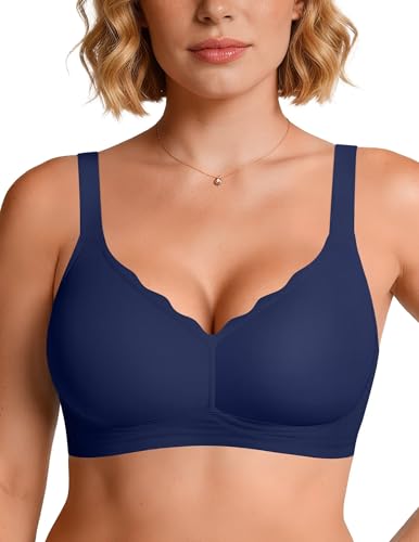 Image of Vertvie Women Seamless Jelly Bras No Underwire Supportive Wireless Push Up Full Coverage Bralette Comfy Scalloped T-Shirt Bra