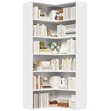 FirFurd 186,4cm Libreria Angolare a 6 Ripiani, Libreria da Parete, Bianco...