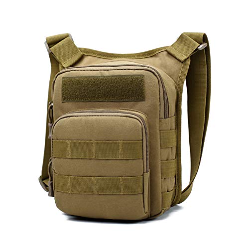 BraveHawk OUTDOORS Shoulder Messenger Bag, 800D Military Nylon Oxford Water Resistant EDC MOLLE Tactical Crossbody Pack Outdoor Daypack Organizer (Khaki)