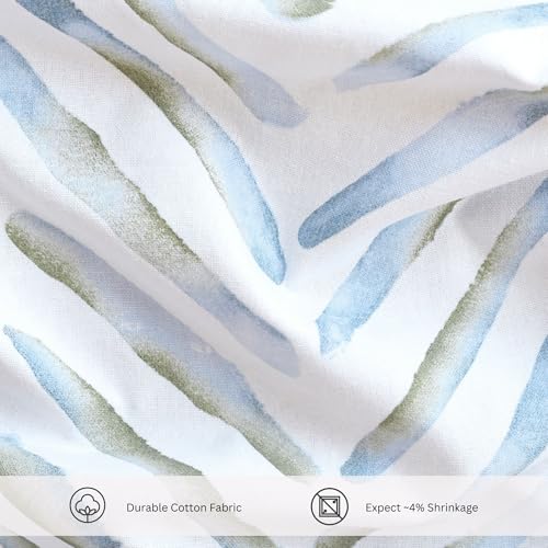 Image of Tranquebar Curtain Co. Window Curtains 5 Feet, 60-65% Room Darkening, Blue & Green Watercolor Chevron Print, Cotton Curtains for Window, Cotton Curtains 5 Feet Long Set of 2, BackTabs, Raya (152 cm)