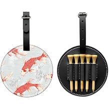 Koi Fish Corals Golf Tee Holder Pouch Pu Leather Golf Bag Accessory with Metal Clip,Durable Golf Tee Storage Case