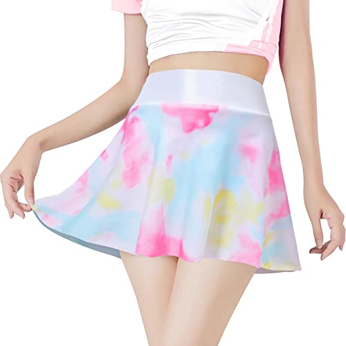 Gnainach Girls' Skorts Size 8-9 Years Old Tie Dye Pink Yellow Pleated Short Skirt Elastic Light Seamless Activewear For Kids Workout #TOP24