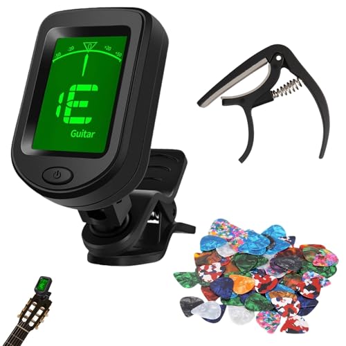 Electric Guitar Tuner and Guitar Capo Acoustic Set, Clip-On Digital Tuner
