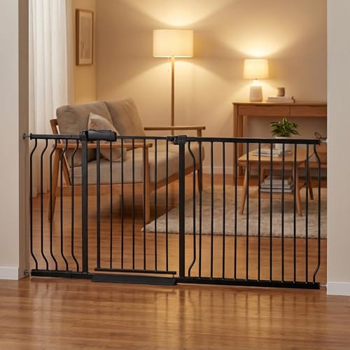 Vothco Wide Baby Gate 67-71.5 Inch Heavy Duty Steel Safety for Stairs, Pressure-Mounted Indoor Dog, No Drilling, Modern Home Design, Black by Vothco - Used condition - US$80.96