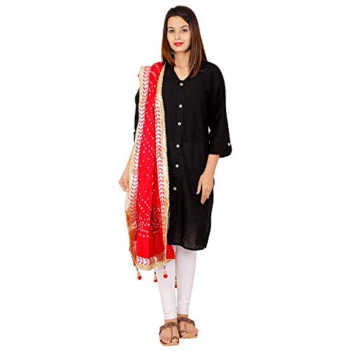 Kalpit Creations Women's Jaipuri Rajasthani Silk Bandhani Bandhej Multi-Colored Heavy Dupatta With Gota Work And Latkan