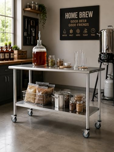 Image of Atelicf All-Stainless Steel Prep Table, 24 X 36 Inch, with Casters and Adjustable Undershelf, Heavy-Duty Build for Outdoor Use,Restaurants,Hotels,Workshops,Kitchens,Gardens, and Garages