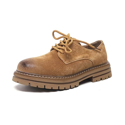 Men's Classic Leather Round Toe Platform Oxfords Lace Up Chunky Heel Lug Sole Derby Shoes Comfort Fashion Business Dress Shoes