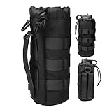 Fyelo Tactical MOLLE Bottle Pouch Bag, Travel/Sprots Molle Water Bottle Holder with Drawstring Open Top and Mesh Bottom - Black