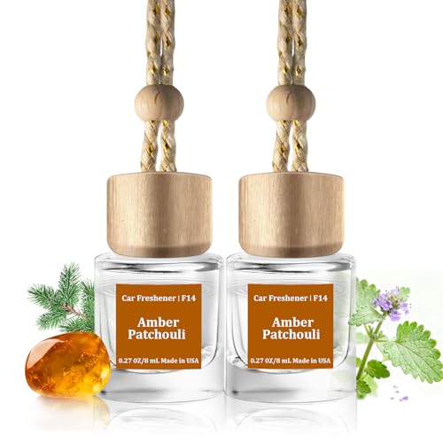 C Classy Car Air Freshener Hanging 2 Pack, Amber Patchouli Essential Oil Diffuser for Cars, Cute Car Accessories, Long-Lasting Fragrance, C ar air Fresheners for Women & Men Gift, Made in USA