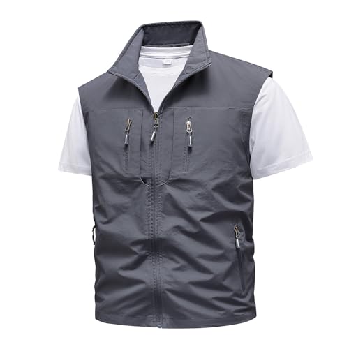 Men's Quick Dry Vests Solid Color Stand Collar Zipper Vest Jackets Casual Lightweight Breathable Gilet Outerwear