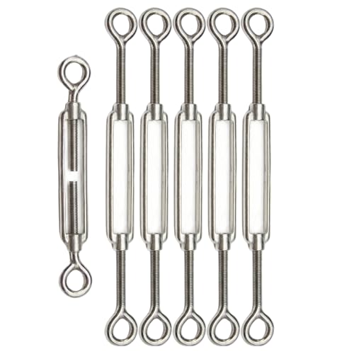 Turn Buckle Tensioner 6 piezas, tensor de acero inoxidable 304 ajustable O a O para cables, velas de sombra, colgado de luces y barandales de cubierta miniatura 1