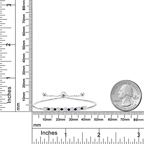 Gem Stone King 925 Sterling Silver White Created Sapphire and Black Diamond Tennis Bracelet for Women | 1.06 Cttw | Round 3MM and 1.7MM | Adjustable Bolo Bracelet For Women | Easy-On Easy-Off3