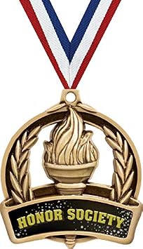 Crown Awards Honor Society Medals, 2" Gold Honor Society Achievement Medal Award, with Neck Ribbon