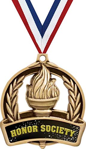 Honor Society Medals, 2" Gold Honor Society Achievement Medal Award, Comes with Neck Ribbon, 1 Pack