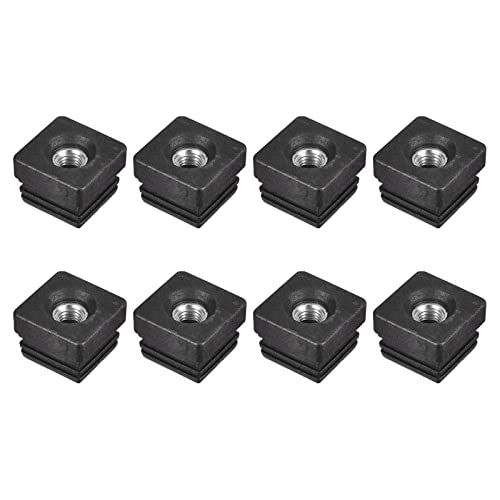 Image of uxcell 8Pcs Inserts for Square Tubes with M10 Thread, for 1.26 inchx1.26 inch OD Square Tube, Square Black Plastic Plug Caster Insert Chair End Caps Furniture Leg Plug