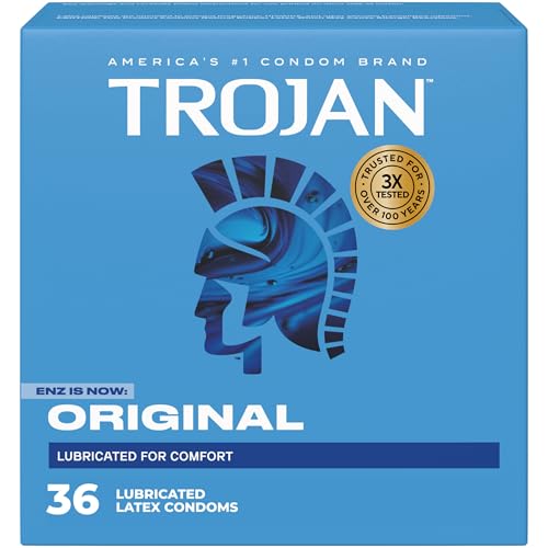 TROJAN ENZ Lubricated Condoms, Latex Condoms For Contraception and STI Protection, America’s Number One Condom, 36 Count Value Pack