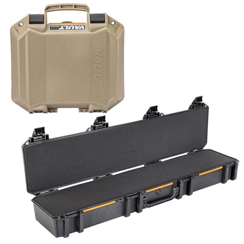 Pelican V770 Vault Single Scoped Rifle Case, Black, Bundle with V100 Vault Small Pistol Tan Case - Pelican