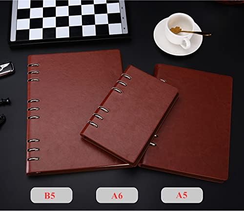 Miniatura 4 de Ailifly Carpeta de metal de piel sintética calada para estudiantes de oficina de negocios, tapa dura, con espiral, recargable, 6 anillas, agenda