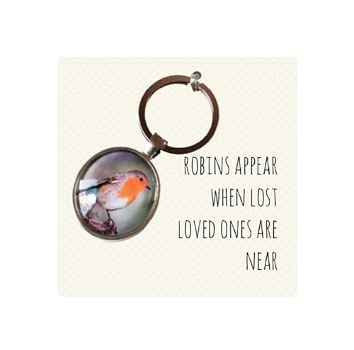 Chic Cottage Crafts Unisex Silver Robin Cabochon 'Robins Appear When Loved Ones Are Near' Keyring/Bag Charm - Sympathy Bereavement Gift