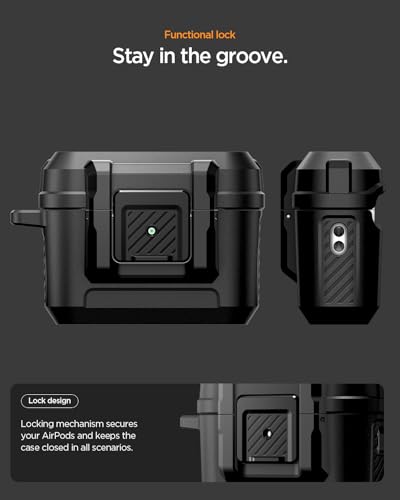 Image of Spigen for AirPods Pro 3 Case, Carabiner Included, Shock-Proof, Lost-Prevent Cover, (Lock Fit) - Matte Black