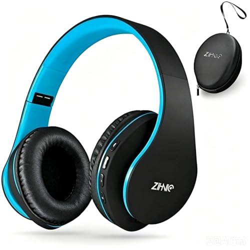 ZIHNIC Bluetooth Headphones Over-Ear, Black/Blue