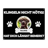 Hunde Schild personalisiert - Klingeln nicht nötig - Metallschild mit Foto und Name für außen, wetterfestes Türschild für Hundebesitzer - DIN A5-21 x 15 cm, ein Tier, schwarz