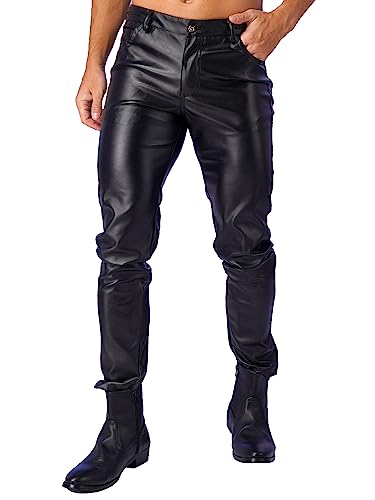 Men's Faux Leather Pants Punk 80's Rock Leggings Trousers Tight Gothic Motorcycle Biker Pants2