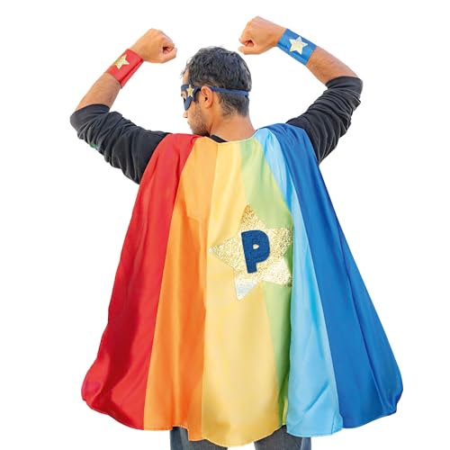 Papierdrachen Superhelden Kostüm Herren - Stern rainbow- Helden Design - Komplettset Cape Manschetten Maske - Verkleidung - Action und Fantasy - Karneval und Fasching