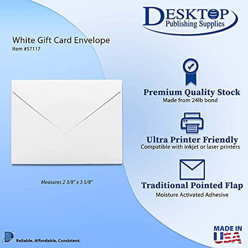 White Florist Size/Gift Card Envelopes (2 3/8" X 3 5/8") - 100 Envelopes #TOP1