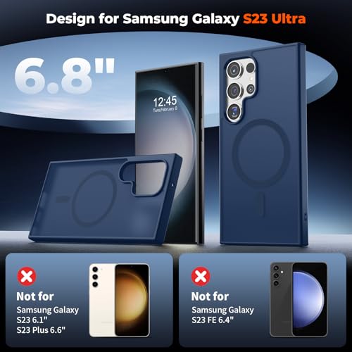 Image of SUPFINE Magnetic for Samsung Galaxy S23 Ultra Case with Screen Protector, (Built-in Magnets) (Military Grade Drop Protection) Slim Translucent Shockproof Phone Case,Sapphire Blue