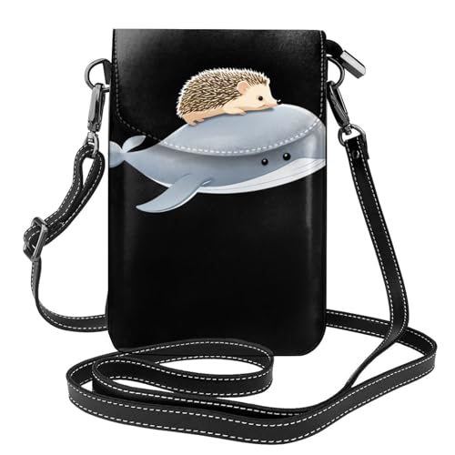 Petit sac à main pour téléphone portable en cuir avec motif hérisson et baleine pour femme