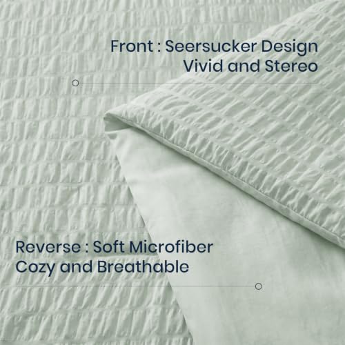 Image of Quataly Queen Comforter Set 3PCS Seersucker Lightweight Bed Set for All Season,1 Elegant Sage Green Comforter (90 inchx90 inch) and 2 Soft Pillowcases (20 inchx30 inch)
