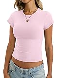 EasyGala Womens Cotton Crop T Shirts Basic Crew Neck Tee Fitted Going Out Tops Summer Stretchy Tight Baby Tee Cute Gym Workout Clothes 2026 Baby Pink S