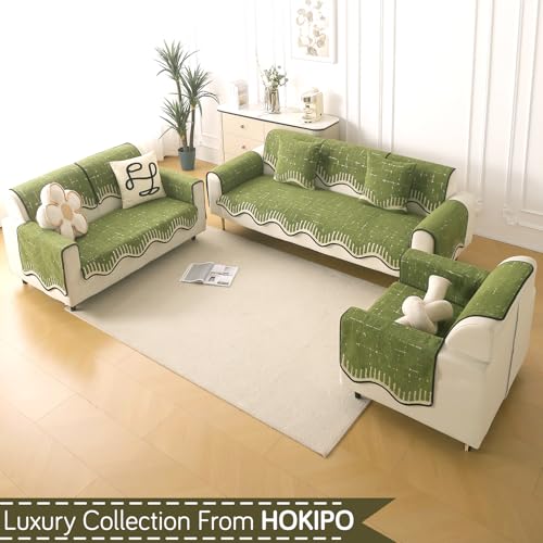 Image of HOKIPO 1 PC Backrest Mat for Sofa Cover | Luxury Supple Soft Wavy Mat with Anti Slip Backing, Green (AR-6217-GRN)