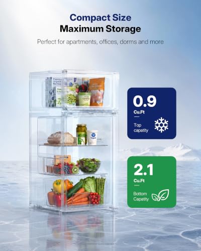 Image of Upstreman Mini Fridge with Freezer, 3.0 Cu.Ft Refrigerator with 2 Doors