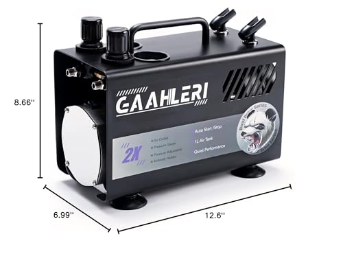 Gaahleri DUAL DRIVE SERIES GT-918 Airbrush Painting Kit With Compressor Air Tank 1L Dual Air Outlet System Advanced Air Brush Guide Manual Cake Decorating thumb #7