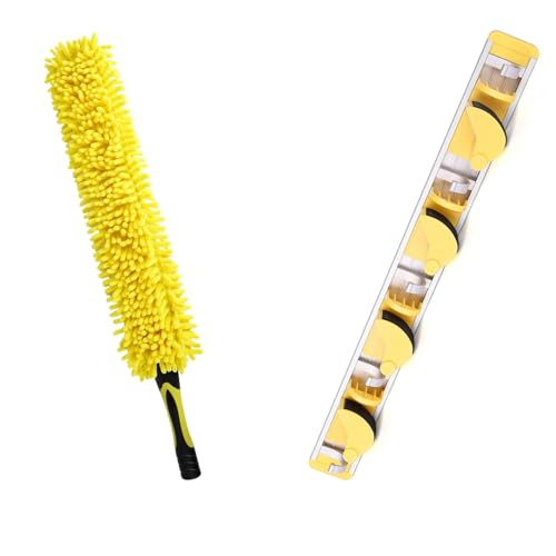 Flexible Fan Blade Cleaner Microfiber Duster with Good Grip Wall-Mounted Mop and Broom Holder Storage Organizer Cleaning Tools Hanger Fits All Extension Poles with Standard US Acme Thread Pole