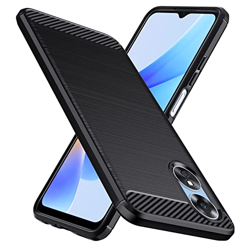 Natbok Coque pour Oppo A17,Premium TPU Souple & Fibre de Carbone Housse Oppo A17 Antichoc, Anti-Rayures, Anti-Dérapante, Etui de Protection Oppo A17,Noir Cover