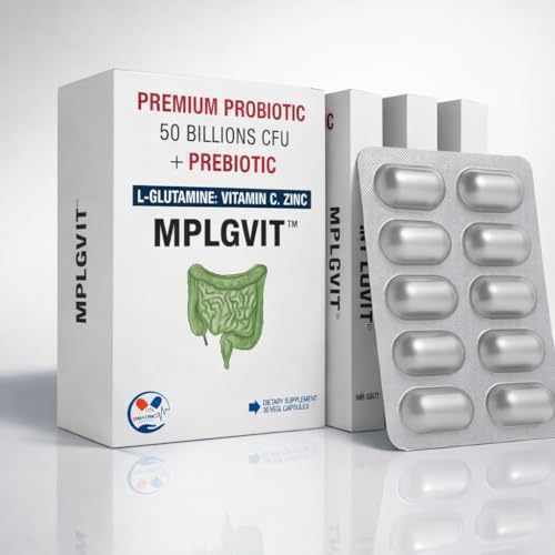 Image of Premium Probiotic 50 Billion CFU | 20 Strains + Prebiotic FOS + L-Glutamine + Vitamin C & Zinc | Supports Digestion & Bowel Movement | Helps Gas, Bloating & Constipation | Individually Sealed ALU-ALU Blister - Maintains Live Bacteria Till Consumption | 30 Veg Capsules