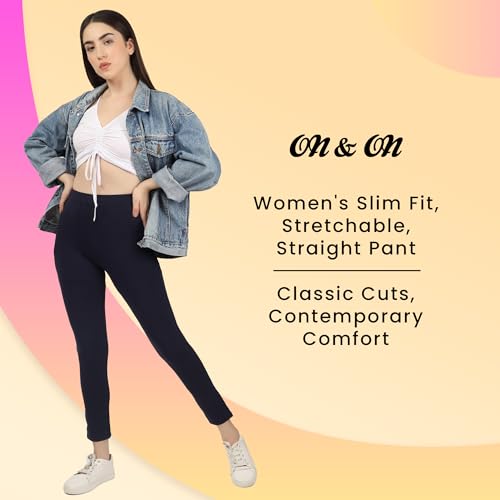 Image of ON&ON Women's Cotton Stretchable Slim Fit Straight Pants Trouser for Casual Wear and Office Wear