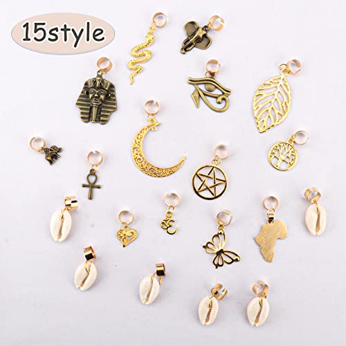 20 Pcs Locs Hair Jewelry Braids Hair Clips Adjustable Hair Cuffs 15 Styles Vintage African Pendant Hair Charms Butterfly Shell Diy Locs Hair Accessories (Bronze And Gold) #TOP5