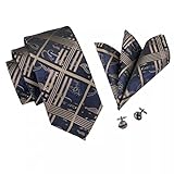 BAJIE Herren Krawatte Karierte braune Krawatte Einstecktuch Manschettenknöpfe Set handgemachte Seide Jacquard gewebte Krawatte für Herren Business Hochzeit