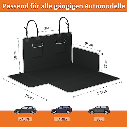 Toozey Kofferraumschutz Hund XL mit Seitenschutz & Stoßstangenschutz – Wasserdicht, reißfest & pflegeleicht, universale Kofferraum-Hundedecke für große SUV, Kombi & Van (208 × 138 cm), schwarz