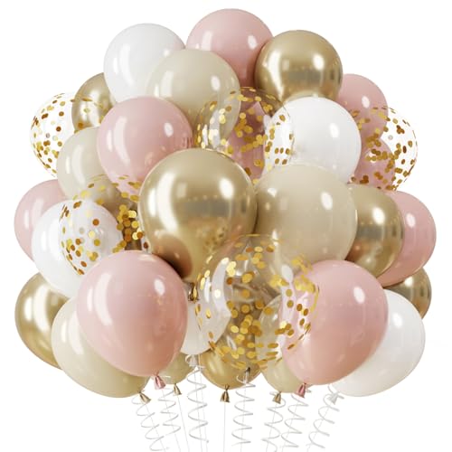QIFU Złote Różowe Balony, 12Calowe Pastelowe Różowe i Złote Balony Ze Złotym Konfetem Pastelowym Balonem Dla Dziewczyn Dekoracje Urodzinowe Księżniczki Zaręczyny Ślubne Płć Ujawnić Prysznic Dla Dzieci