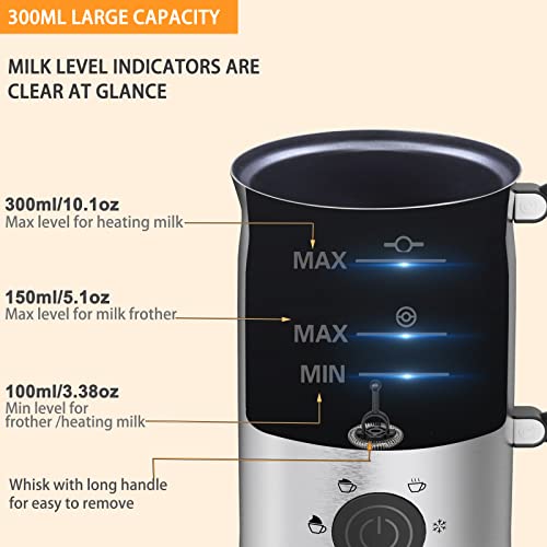 Huogary Electric Milk Frother and Steamer - 4 In 1 Hot and Cold Foam Maker, 10.1-ounce Large Capacity, Automatic Milk Warmer for Lattes, Stainless Steel - Thumbnail 3