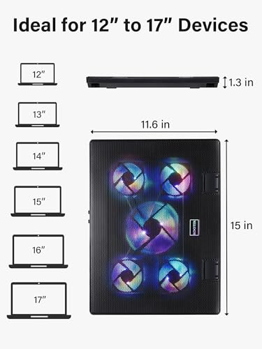 Image of Kootek Laptop Cooling Pad, Laptop Cooler with 5 Quiet Fans for 12 inch-17 inch Computer PC Notebook Gaming Laptop Fan, Height Adjustable Laptop Cooling Stand Laptop Accessories (Multi Colors)