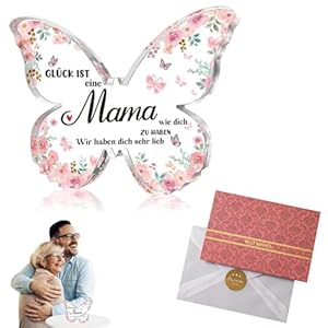 Prachtig Acryl Vlinder Moederdag Bureau Decoratie met Retro Wijnrode Wenskaart, Cadeaus voor moeder met decoratie Cadeaus voor mama voor verjaardag Beste Geschenk voor Moeder