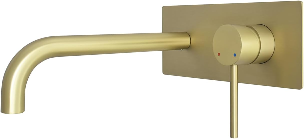 Wall Mount Bathroom Faucet, Gold Wall Mounted Vanity Faucet with Single Lever Handles, Wall Faucet for Vanity Lavatory Sink, Rough in Valve Included (Gold)
