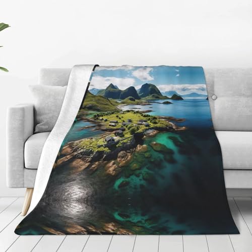 MDATT Fleece-Überwurfdecke mit Norwegen-Inseln, bedruckt, 152,4 x 203,2 cm, Plüsch-Flanell-Decken für Sofa, Couch, Bett